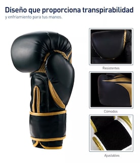 Foto 5 | Guantes De Box Entrenamiento Kickboxing Adulto Velcro 8-12oz Negro/dorado