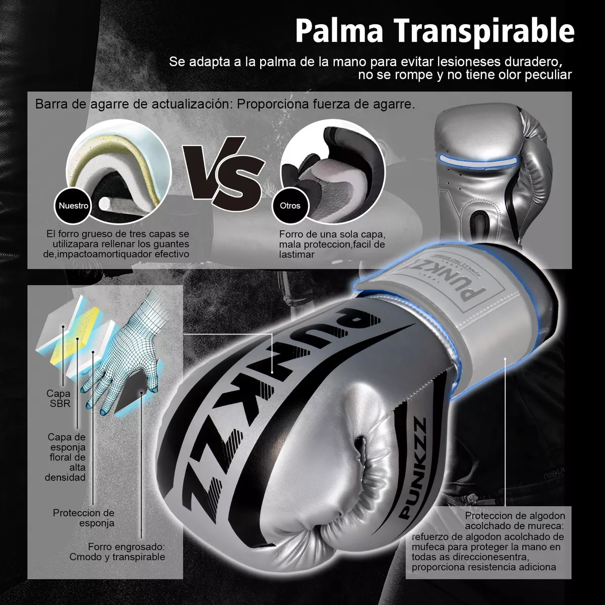 Foto 3 pulgar | Guantes De Box Para Kickboxing 16oz Eo Safe Imports Esi-18059 Plata