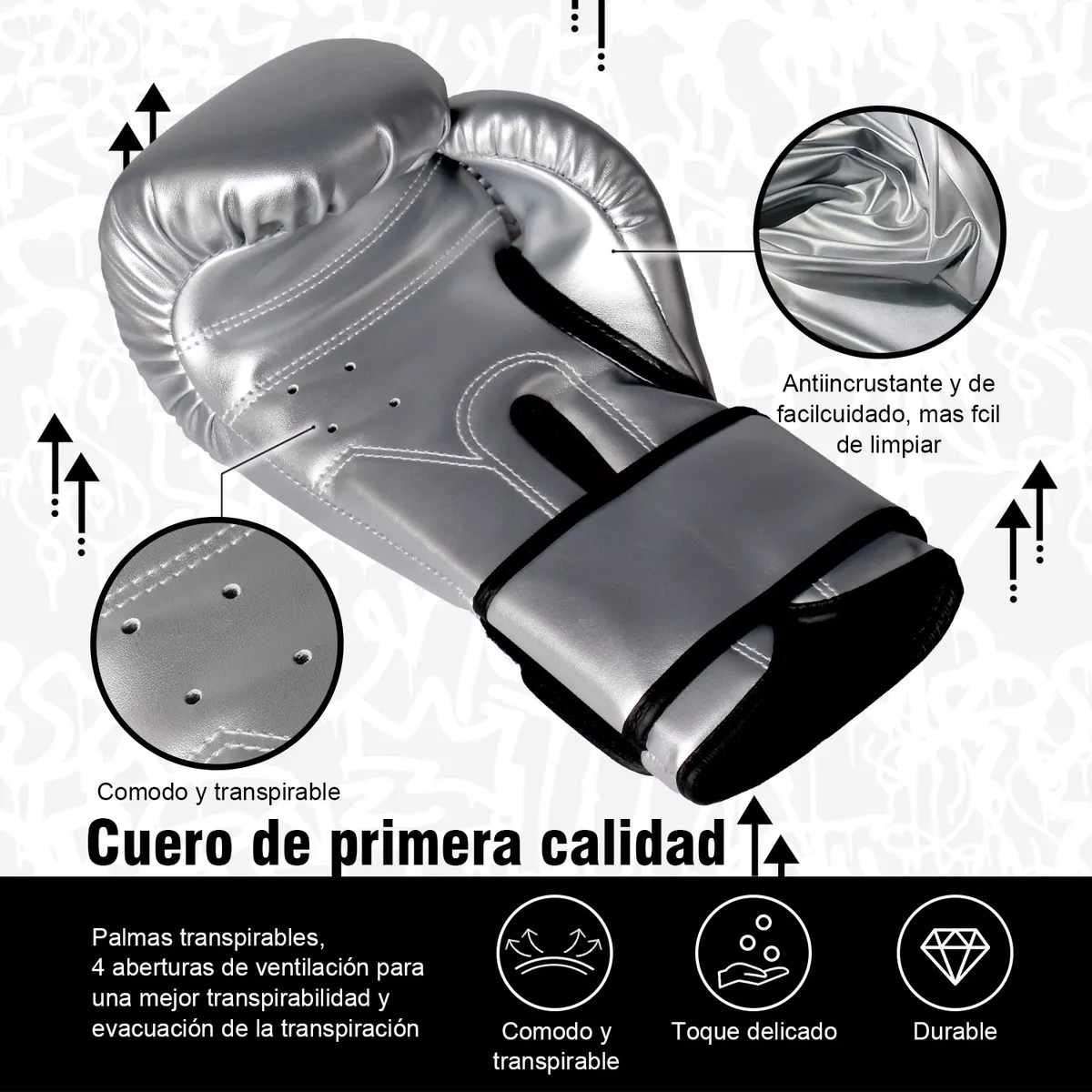 Foto 4 pulgar | Guantes De Box Para Kickboxing 16oz Eo Safe Imports Esi-18059 Plata