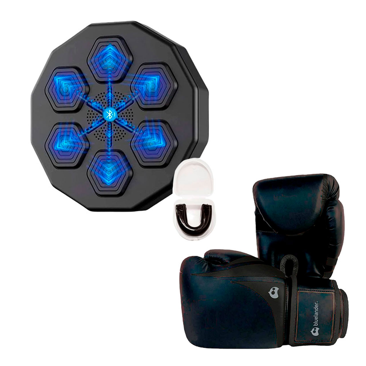 Kit Maquina De Boxeo Con Guantes De 14 Oz Bluelander Negro Mate Con Protector Bucal