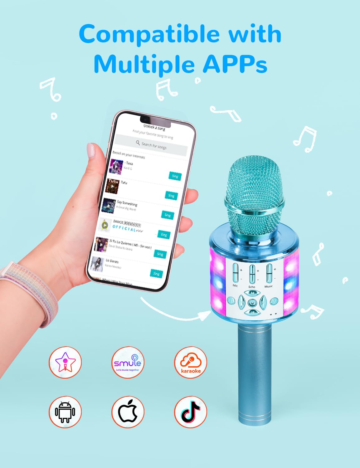 Foto 4 pulgar | Venta Internacional - Micrófono De Karaoke Amazmic Kids Bluetooth Con Led Azul Claro