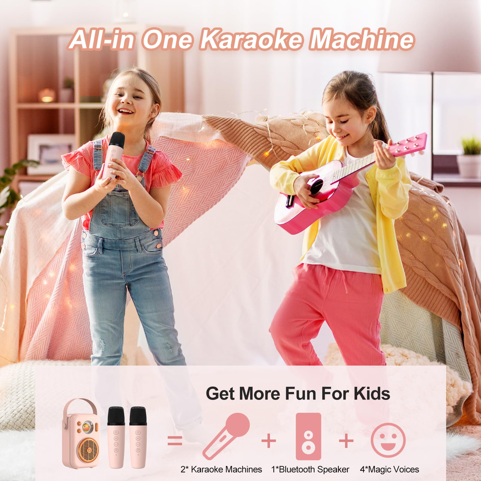 Foto 4 | Máquina De Karaoke Doss Kids Con 2 Micrófonos Bluetooth 5.3 - Venta Internacional