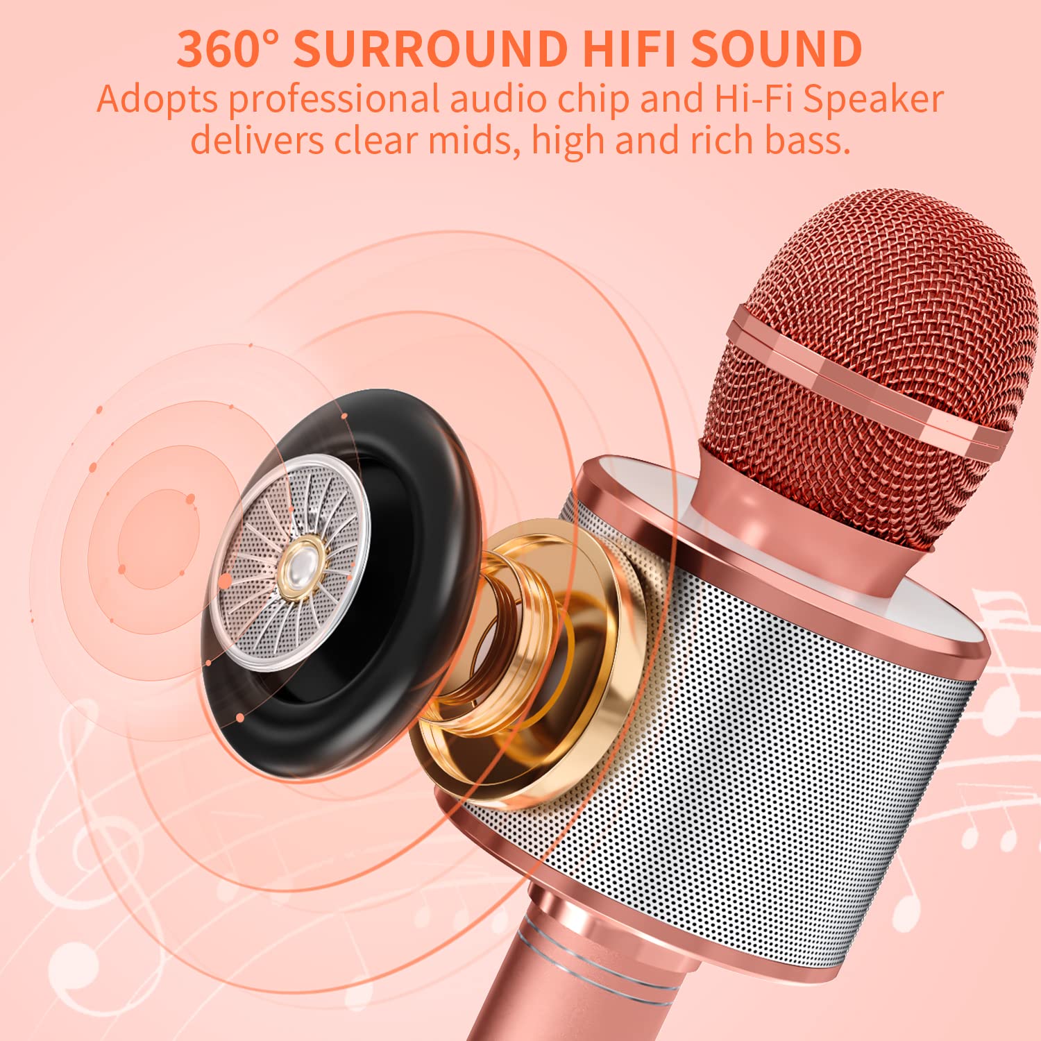Foto 4 | Micrófono De Karaoke Giftmic Para Niños, Inalámbrico, Bluetooth, Oro Rosa - Venta Internacional.