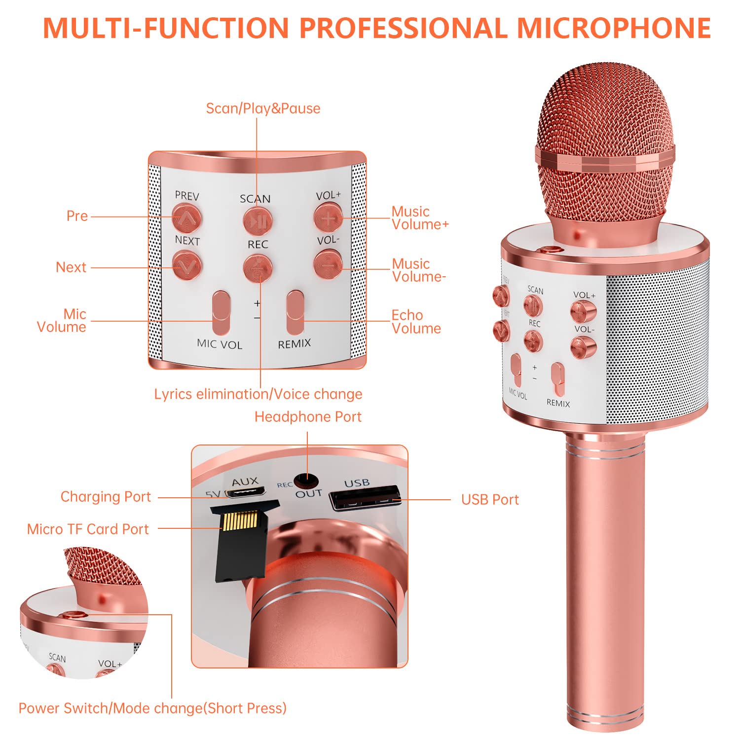 Foto 7 pulgar | Micrófono De Karaoke Giftmic Para Niños, Inalámbrico, Bluetooth, Oro Rosa - Venta Internacional.