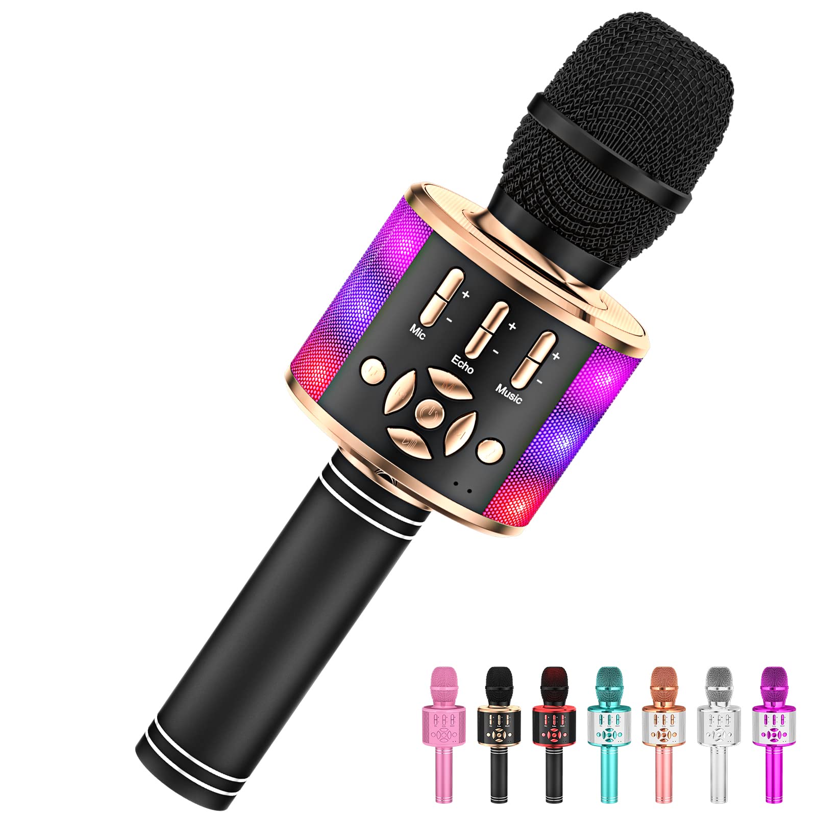 Micrófono De Karaoke Amazmic Kids Portátil Bluetooth Negro Dorado - Venta Internacional.