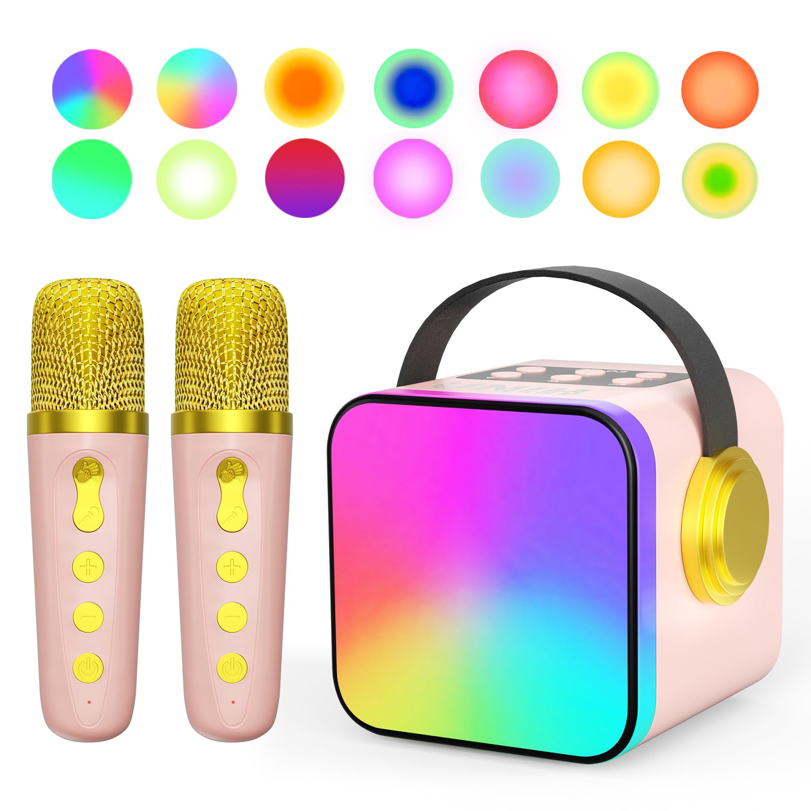 Máquina De Karaoke Unih Mini Con 2 Micrófonos Inalámbricos - Rosa - Venta Internacional.