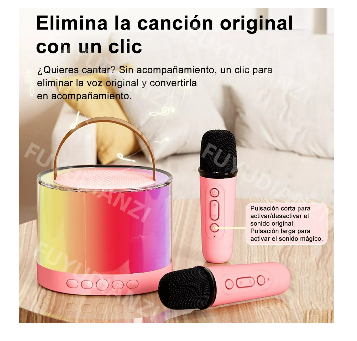 Foto 3 pulgar | 2 Micrófonos Karaoke + Bocina Bluetooth Portátil Para Niños Color Rosa Wünd