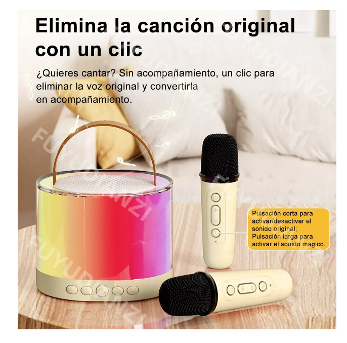 Foto 2 | 2 Micrófonos Karaoke + Bocina Bluetooth Portátil Para Niños Color Amarillo Wünd