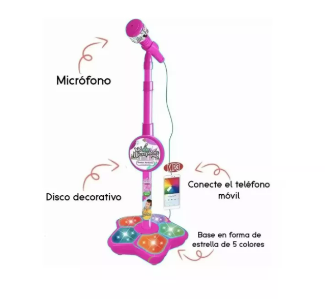 Foto 3 | Micrófono Musical Infantil De Juguete Para Karaoke Con Luz Color Rosa Wünd