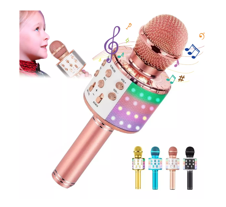 Micrófono Bocina Karaoke, Usb,cambios De Voz Bluetooth,niños Color Rosa Wünd