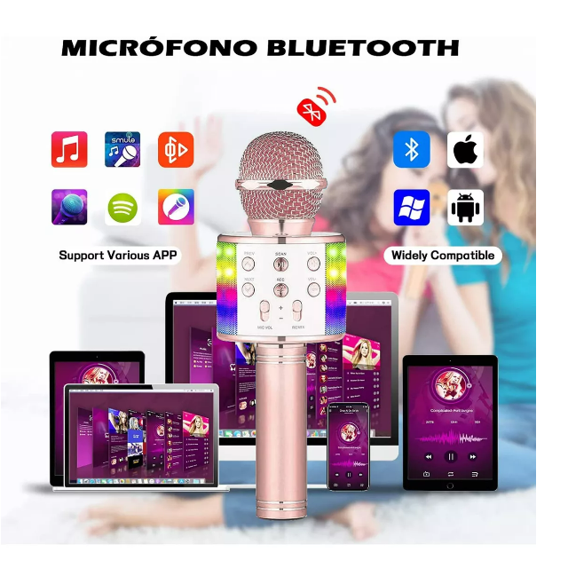 Foto 4 | Micrófono Bocina Karaoke, Usb,cambios De Voz Bluetooth,niños Color Rosa Wünd