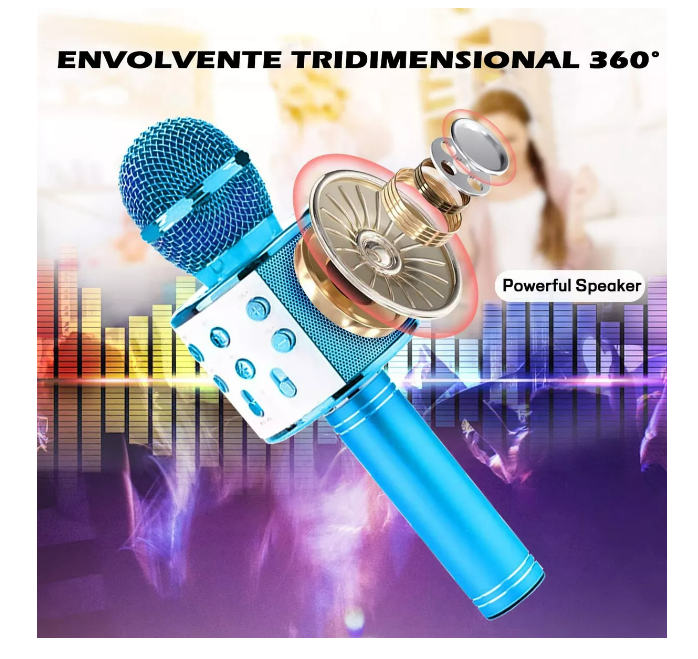 Foto 4 pulgar | Micrófono Bocina Karaoke, Usb,cambios De Voz Bluetooth,niños Color Azul Wünd