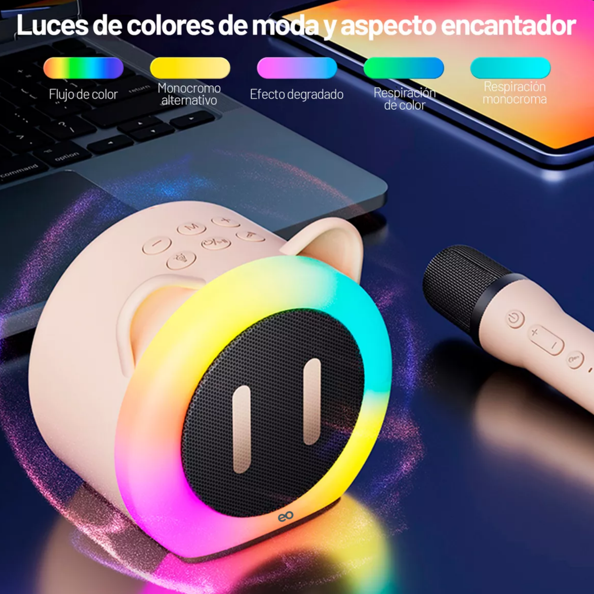 Foto 2 | Altavoz Bluetooth Karaoke Portátil Con 2 Micrófonos Eo Safe Imports Esi-16141-1 Beige