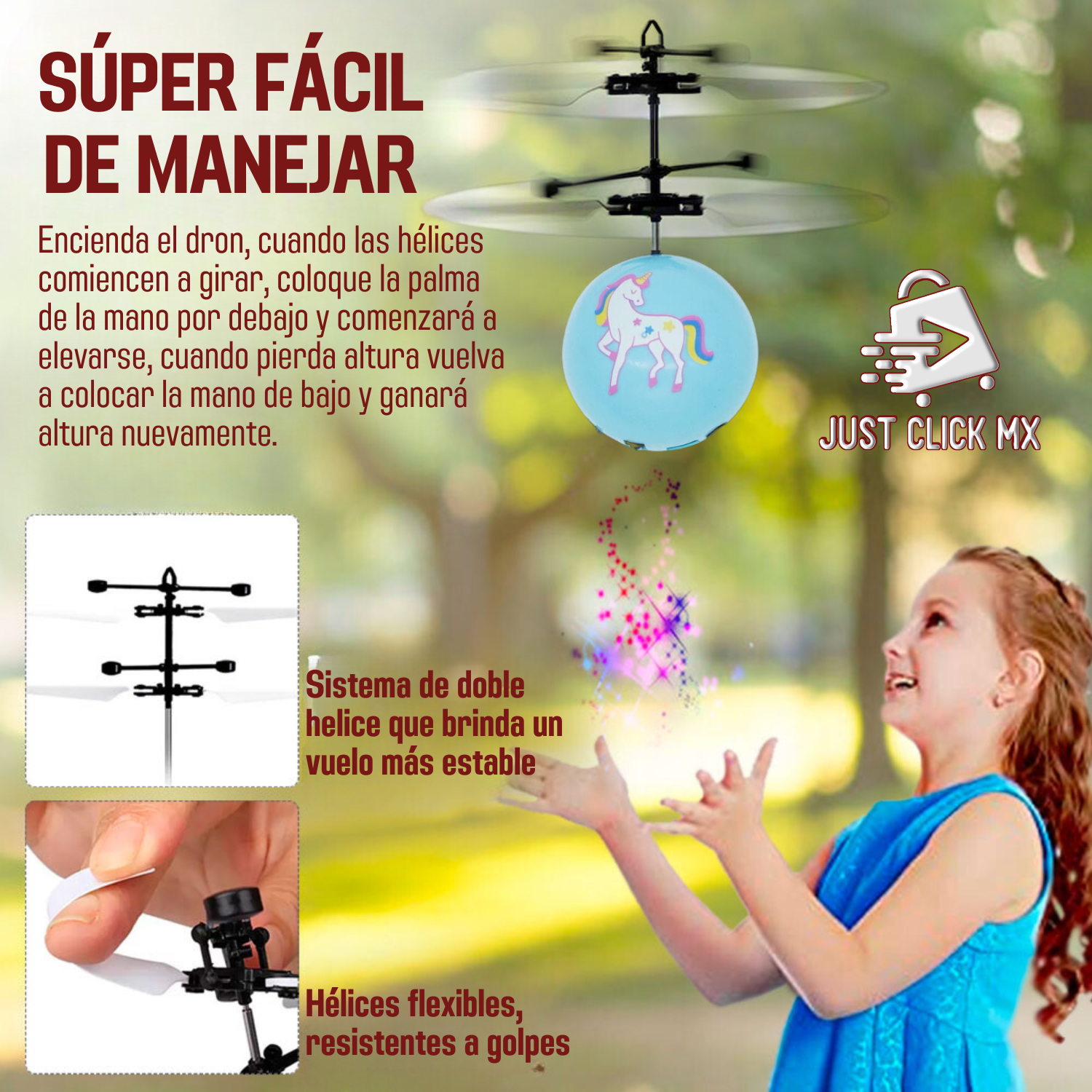 Foto 5 | Minidrón Volador por Inducción JustClick MX Pony Azul