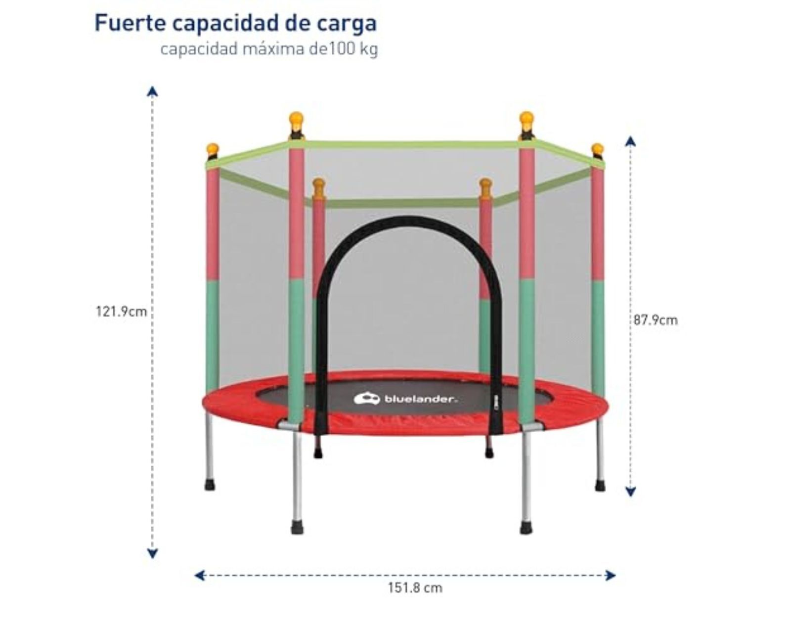 Foto 4 pulgar | Bluelander Trampolín Brincolin Para Niños, Niñas, Red Seguridad, Resortes Reforzados, Barras Acolchadas, Trampolí