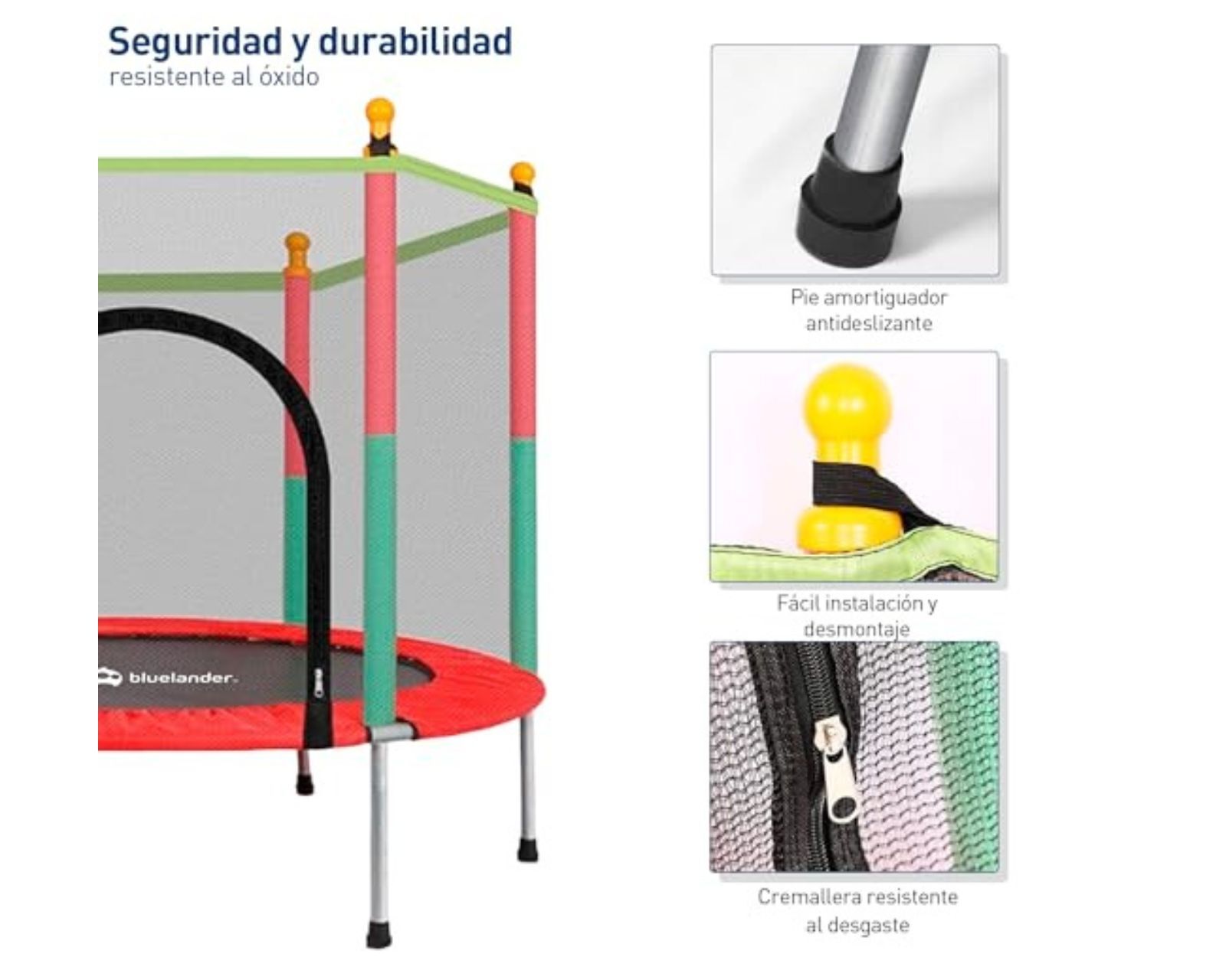 Foto 6 pulgar | Bluelander Trampolín Brincolin Para Niños, Niñas, Red Seguridad, Resortes Reforzados, Barras Acolchadas, Trampolí