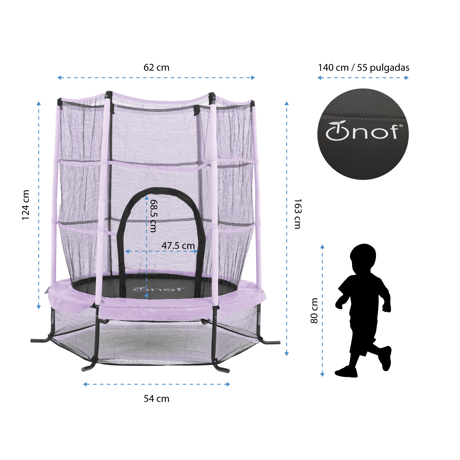 Foto 3 pulgar | Trampolín Infantil De 1.4 Mts Onof Jmp-55 C/ Malla Protectora De 1 A 3 Años Color Morado Iris