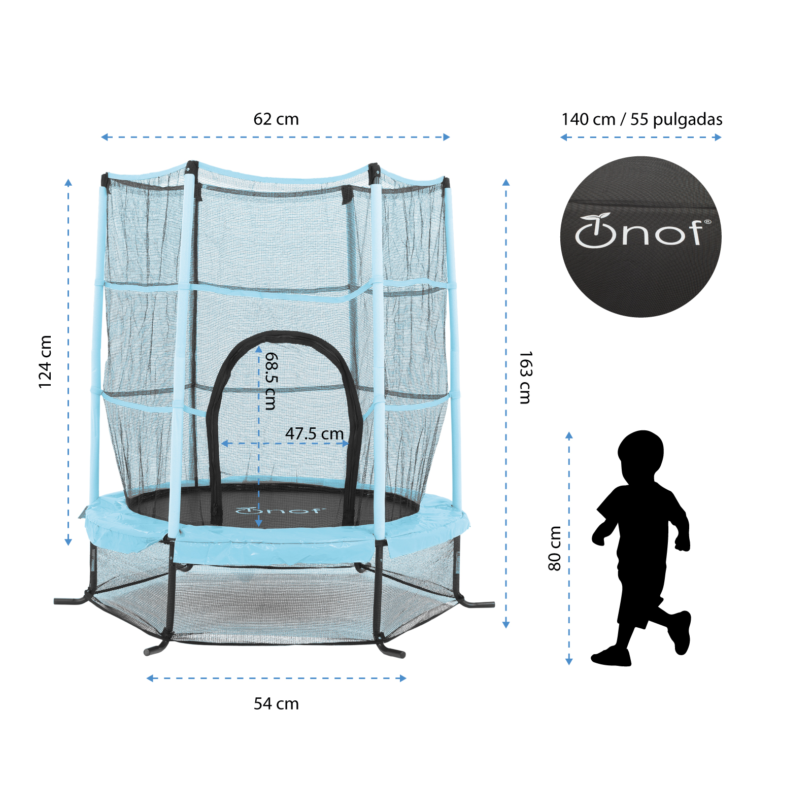 Foto 3 pulgar | Trampolín Infantil De 1.4 Mts Onof Jmp-55 C/ Malla Protectora De 1 A 3 Años Color Azul Bebe