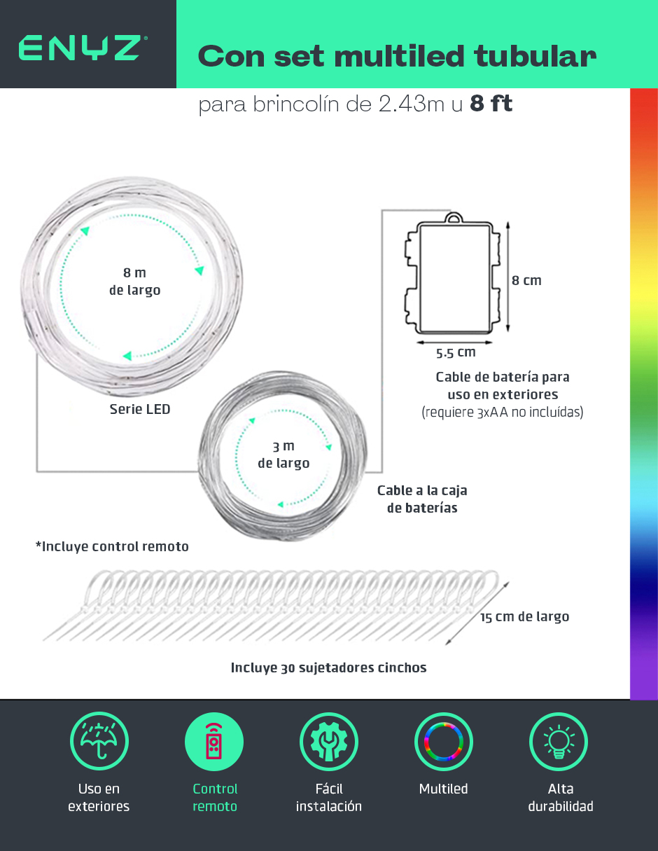 Foto 4 pulgar | Brincolín Premium 8 Ft 2.43m con Luces LED Tubular Uso Rudo para Jardín Exteriores