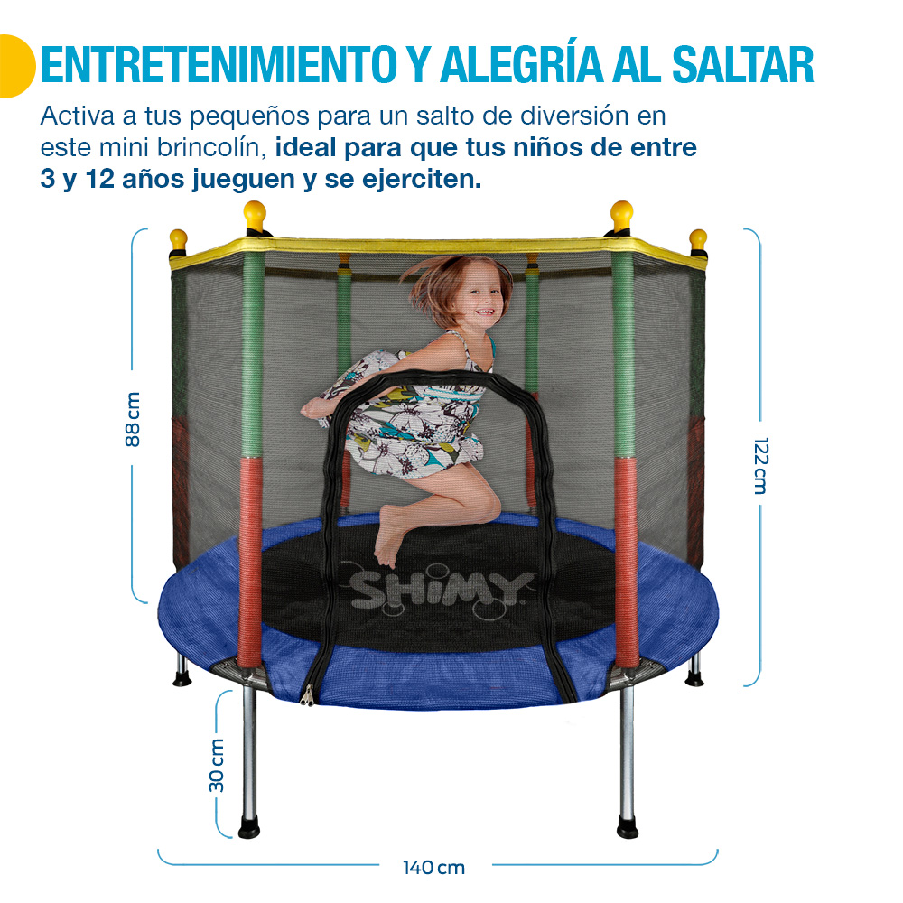 Foto 4 pulgar | Brincolín Infantil Trampolín Para Niños 3 A 12 Años Red De Seguridad, Shimy, Multicolor