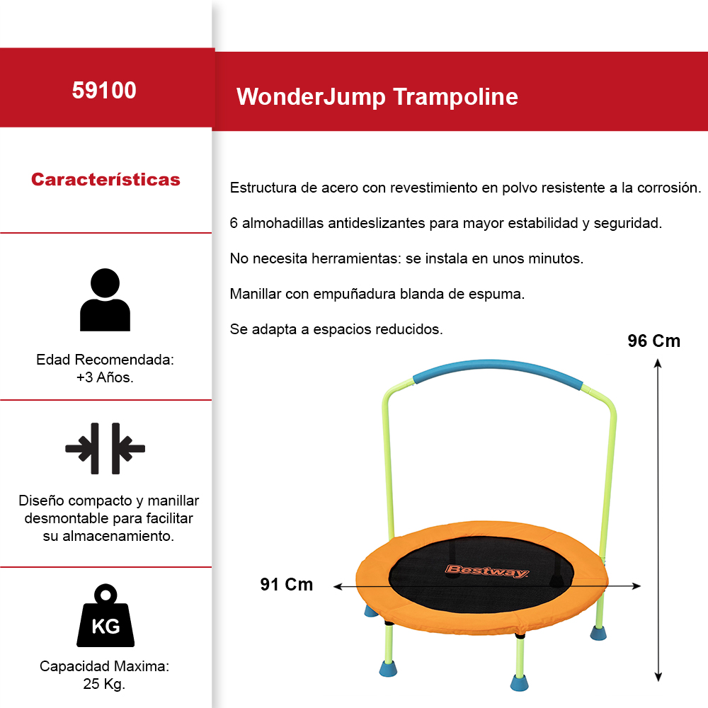 Foto 2 | Trampolín Infantil Mini Brincolín Con Agarradera Wonder Jump