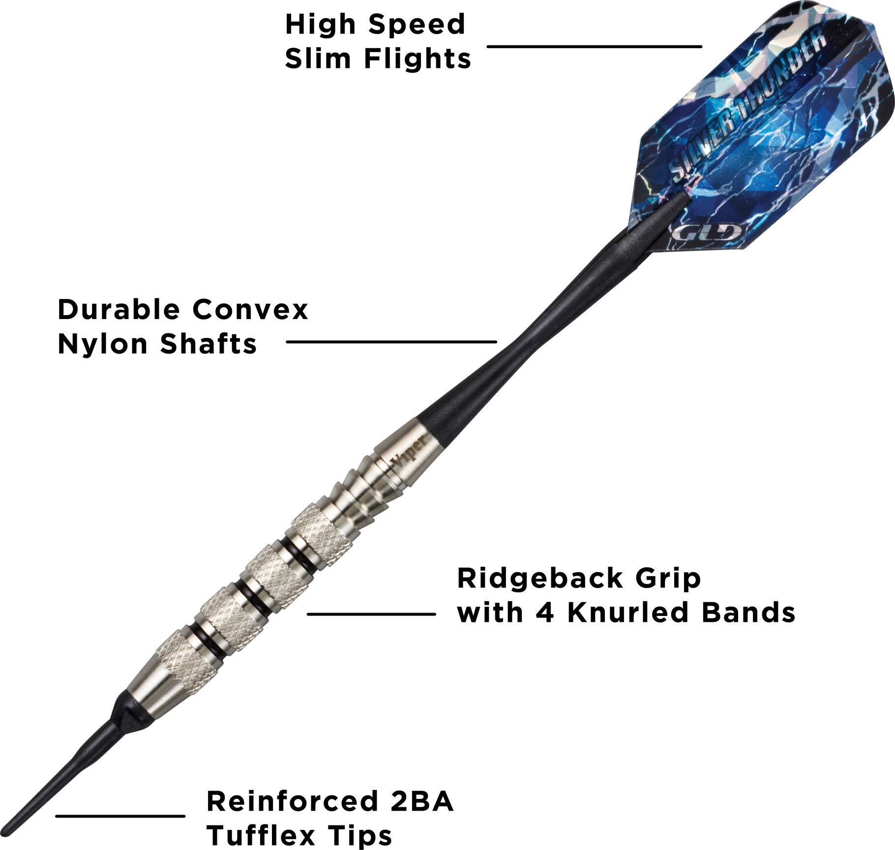 Foto 4 pulgar | Darts Viper Silver Thunder, Punta Blanda, 16 G, Con 4 Bandas Estriadas - Venta Internacional.