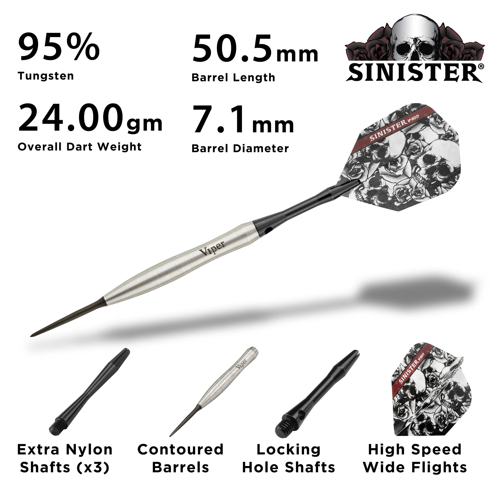 Foto 5 pulgar | Darts Viper Sinister Con Punta De Acero De Tungsteno (95%), 24 G, Color Plateado - Venta Internacional.