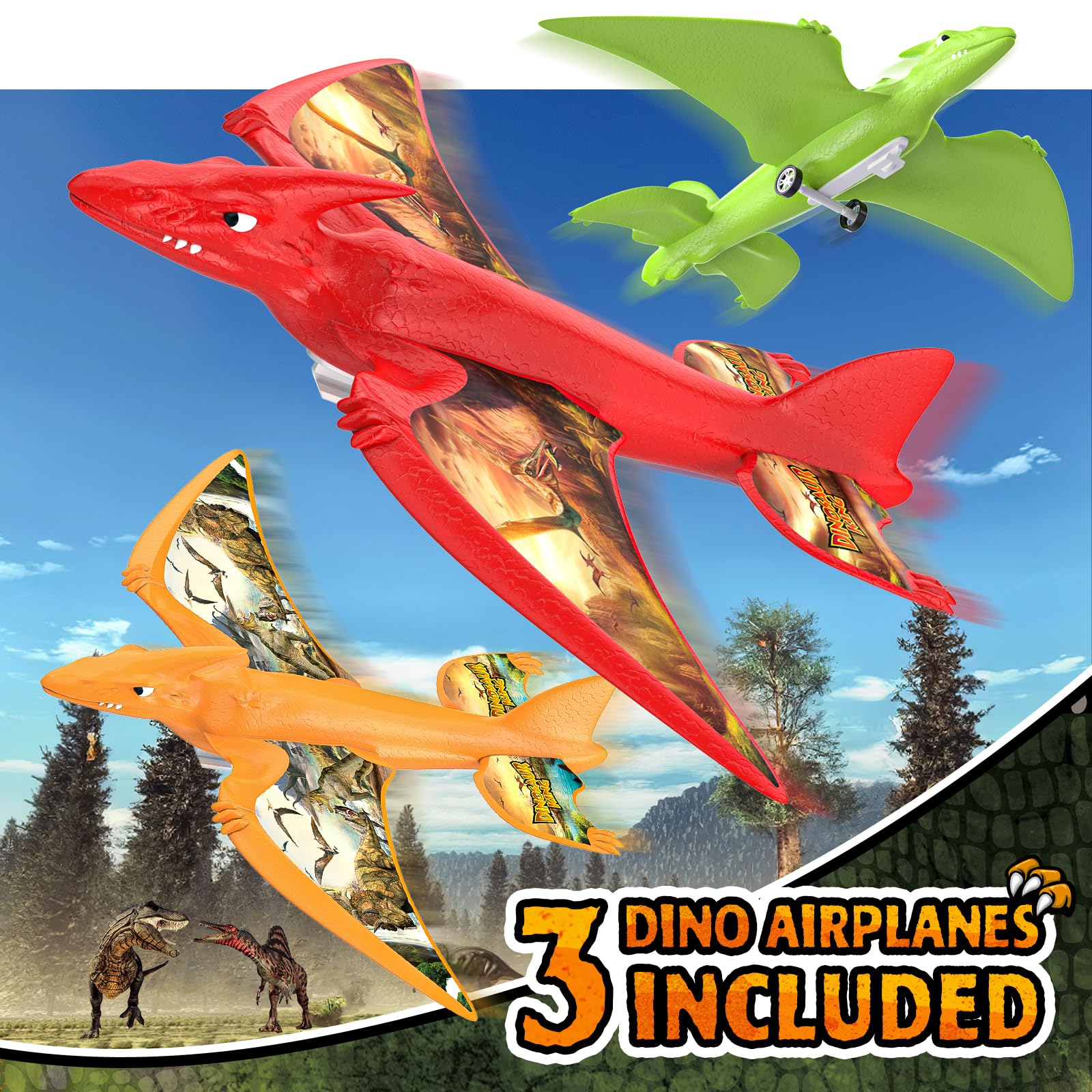 Foto 3 pulgar | Toy Airplane Launcher, Paquete De 3 Unidades, Espuma De Dinosaurio Para Niños Mayores De 4 Años - Venta Internacional.