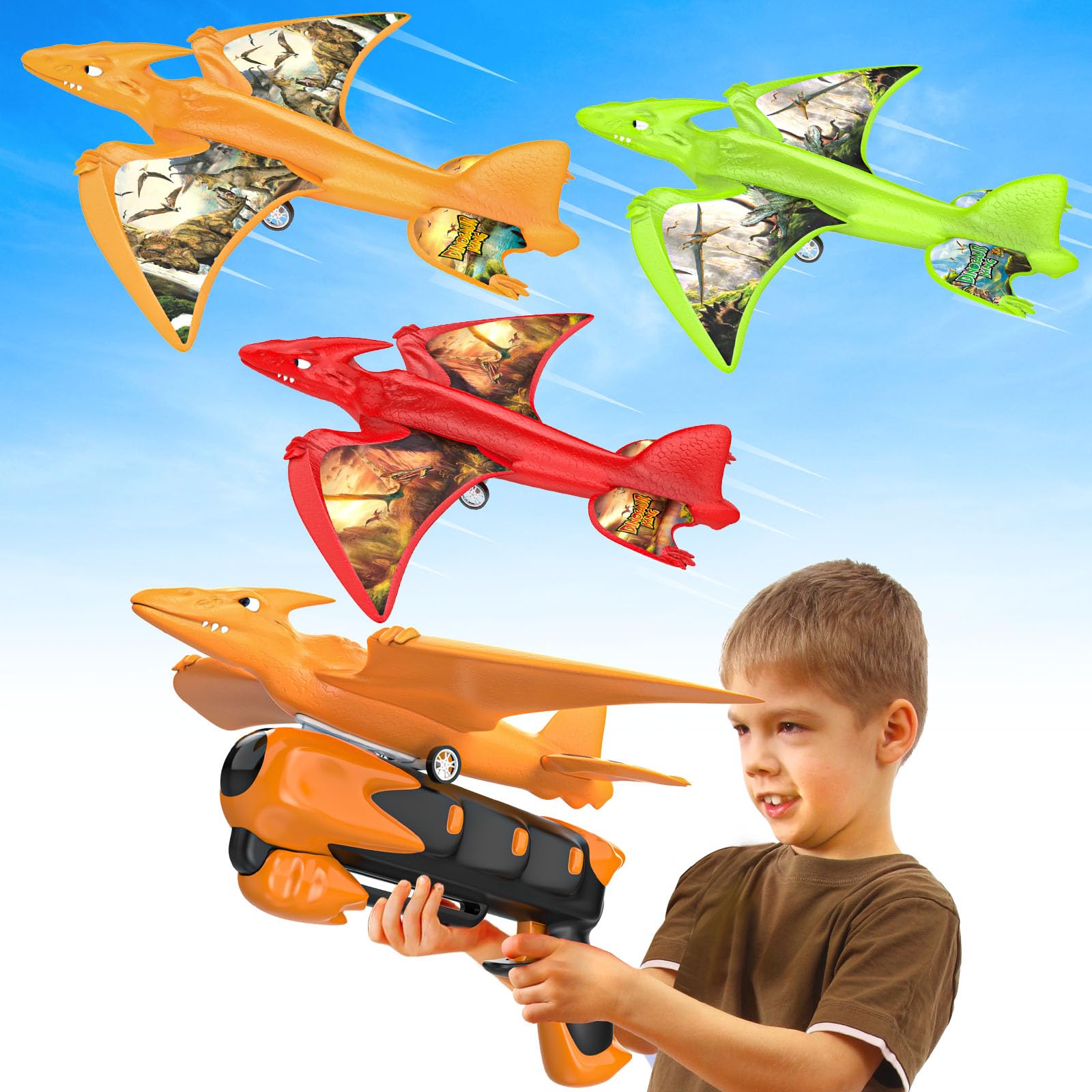 Foto 2 pulgar | Lanzador De Aviones De Juguete Onysurui, Dinosaurio, Con Led, 3 Aviones De Espuma - Venta Internacional.