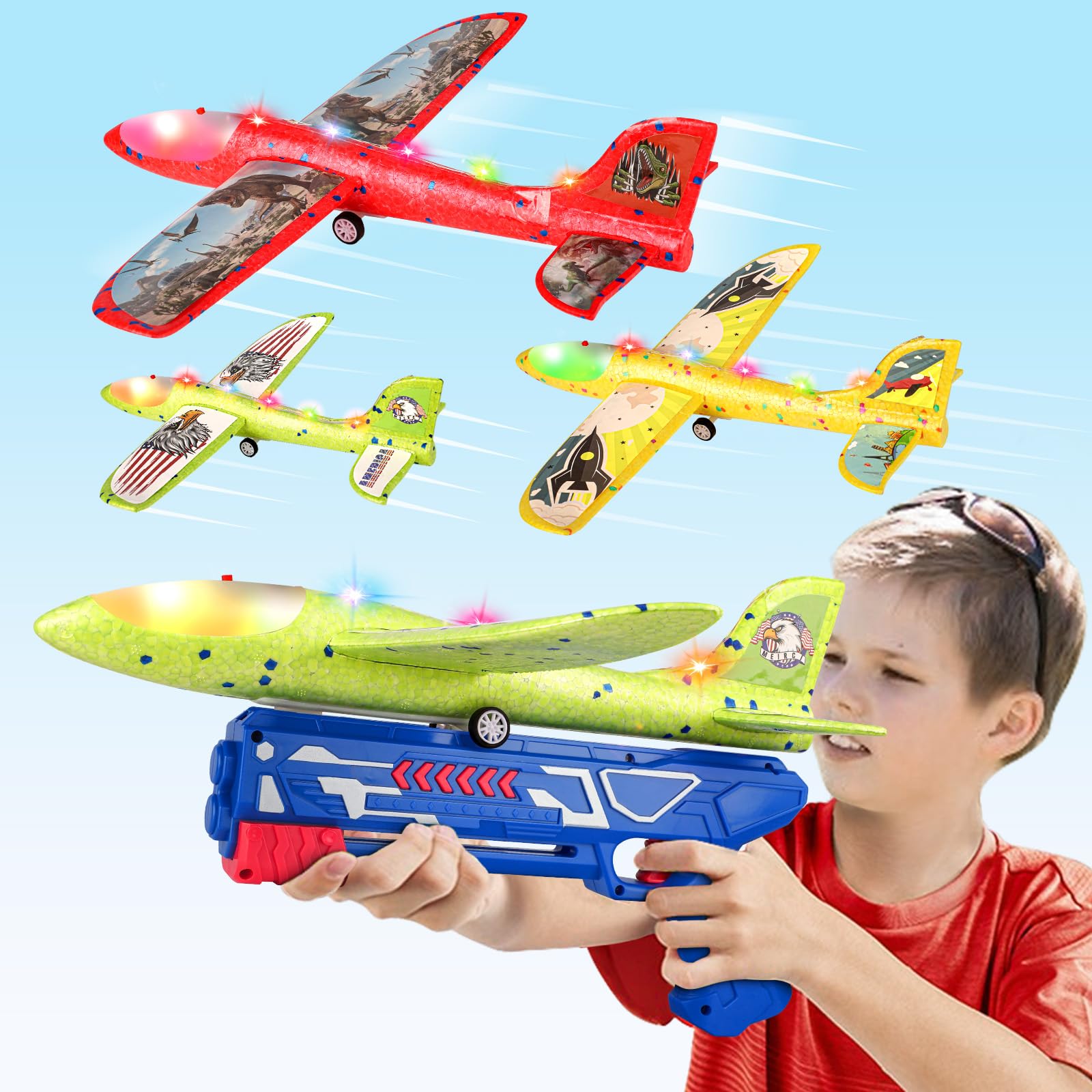 Foto 2 pulgar | Lanzador De Aviones De Juguete Aiencsai, Paquete De 3 Con Planeador De Espuma Led - Venta Internacional.