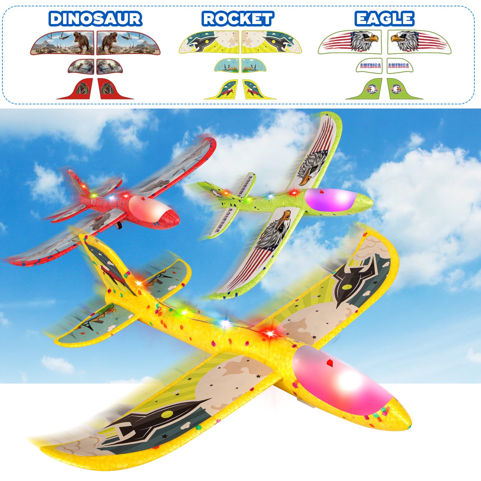 Foto 4 pulgar | Lanzador De Aviones De Juguete Aiencsai, Paquete De 3 Con Planeador De Espuma Led - Venta Internacional.