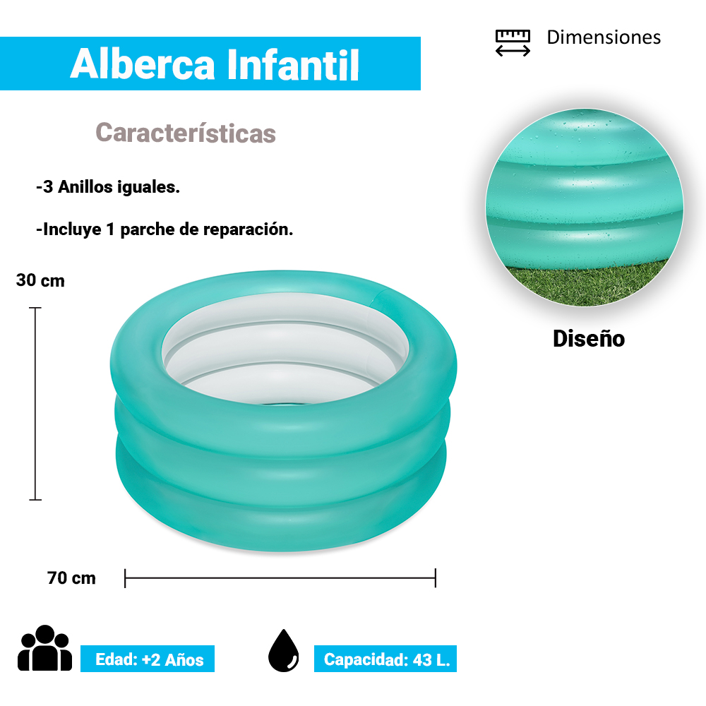 Foto 3 pulgar | Alberca Inflable Infantil Bestway 51033-AZ color Azul 70 cm