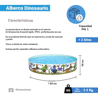 Foto 2 | Alberca Infantil Bestway 55022 Multicolor 213 cm - Dinosaurios