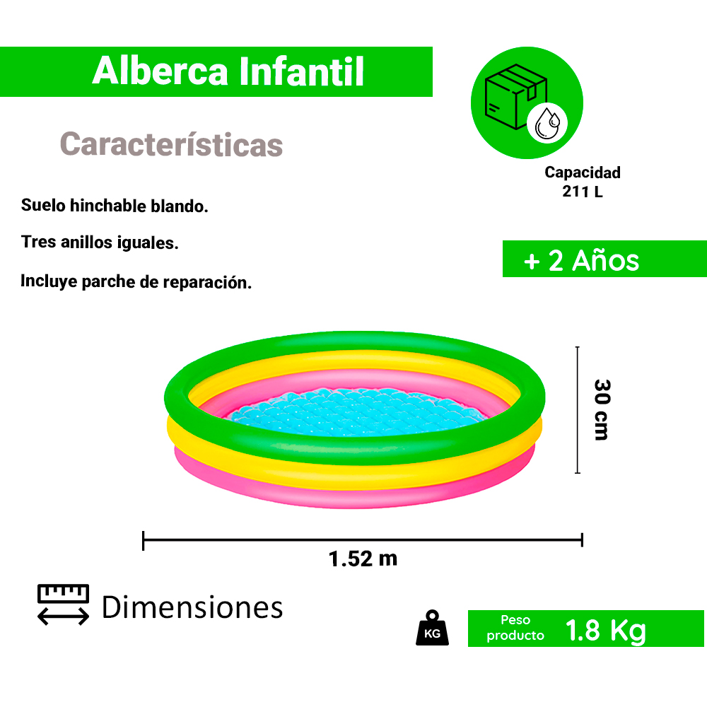 Foto 3 pulgar | Alberca Inflable Infantil Bestway 51103 Multicolor 152 cm