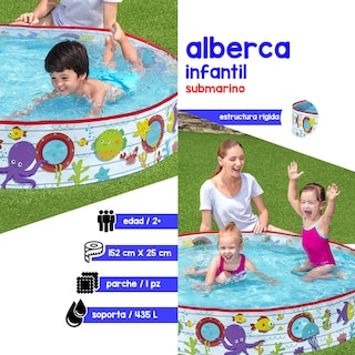 Foto 2 | Alberca Semirrigída Infantil Peces Y Pulpos 122 Cm Plástico Bestway