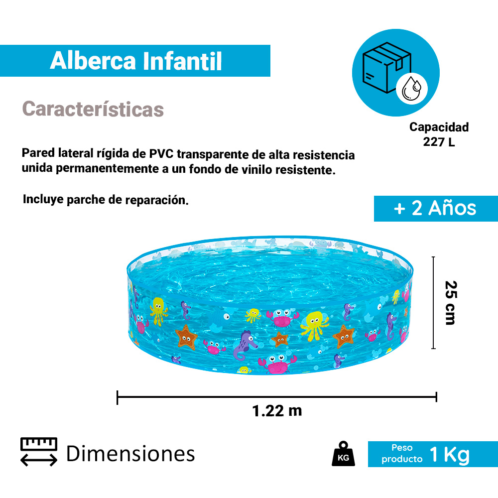 Foto 2 | Alberca Semirrígida Infantil Bestway 55028 color Azul - Animales Marinos