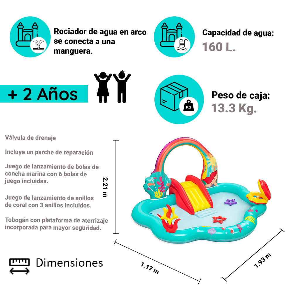 Foto 3 pulgar | Parque Acuático Inflable Disney 91097 Multicolor - Sirenita