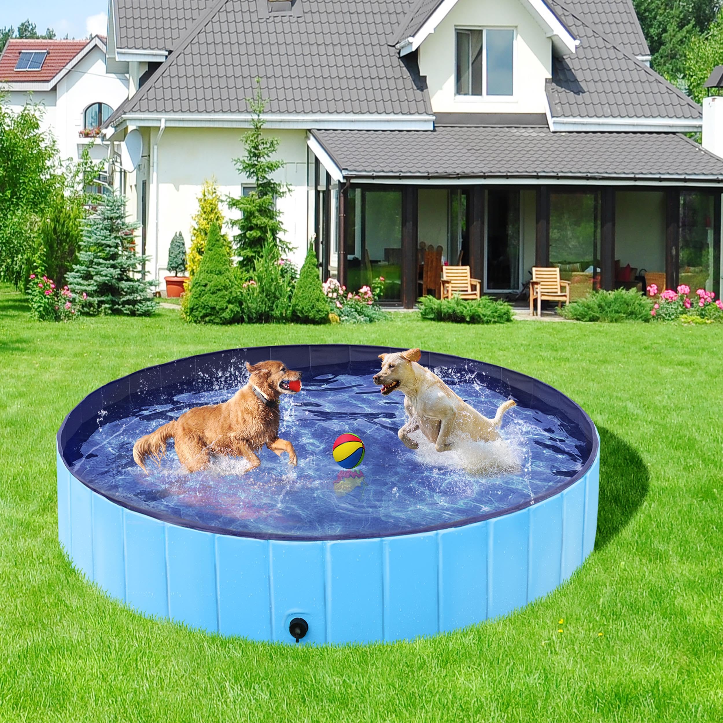 Foto 3 pulgar | Piscina Plegable Para Perros Yaheetech, Plegable, 160 X 30 Cm, Azul - Venta Internacional.