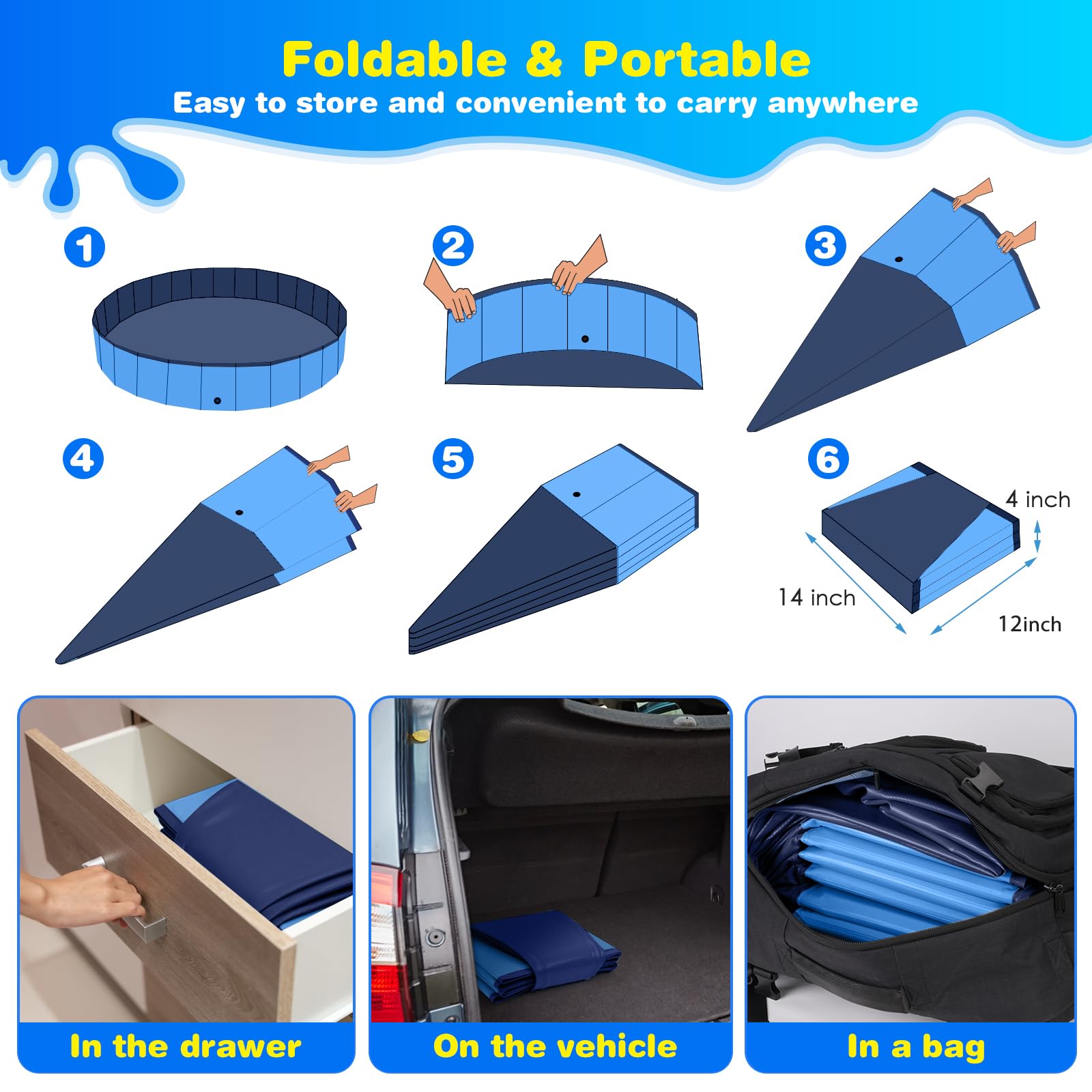 Foto 4 | Piscina Para Perros Grandes Jecoo, Plegable, De Plástico Duro, Portátil - Venta Internacional.