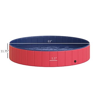 Foto 3 | Piscina Para Mascotas Pawhut, Pvc, Plegable, 160 X 30 Cm, Rojo/b - Venta Internacional.