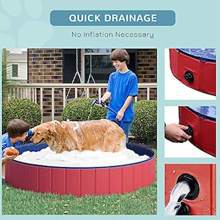 Foto 4 | Piscina Para Mascotas Pawhut, Pvc, Plegable, 160 X 30 Cm, Rojo/b - Venta Internacional.