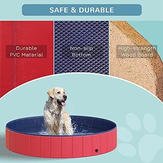 Foto 6 | Piscina Para Mascotas Pawhut, Pvc, Plegable, 160 X 30 Cm, Rojo/b - Venta Internacional.