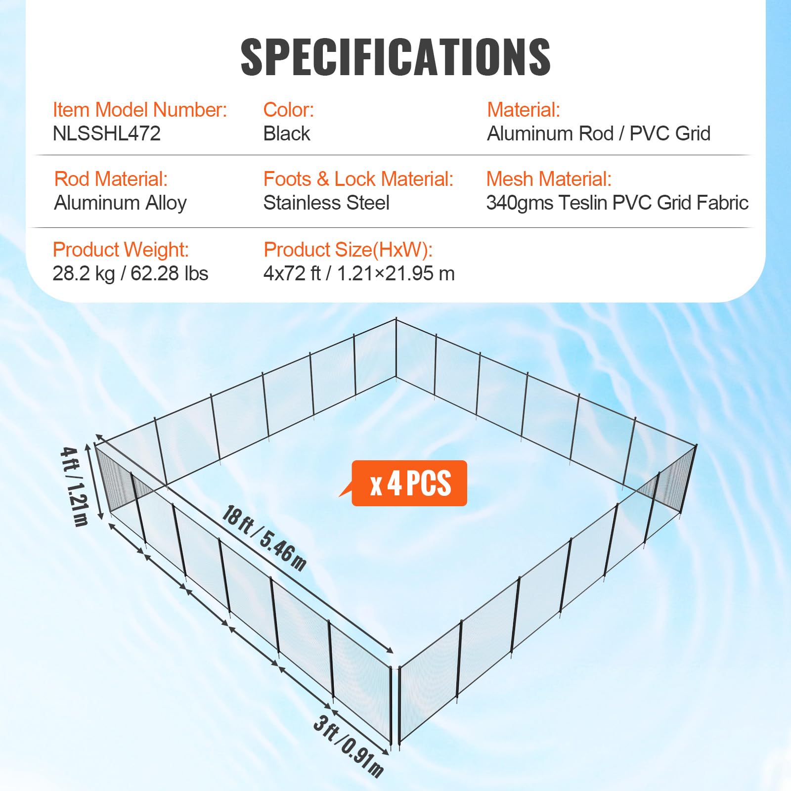 Foto 8 pulgar | Valla De Piscina Vevor De 1,21 X 21,95 M Para Piscinas Enterradas Con Accesorios - Venta Internacional.