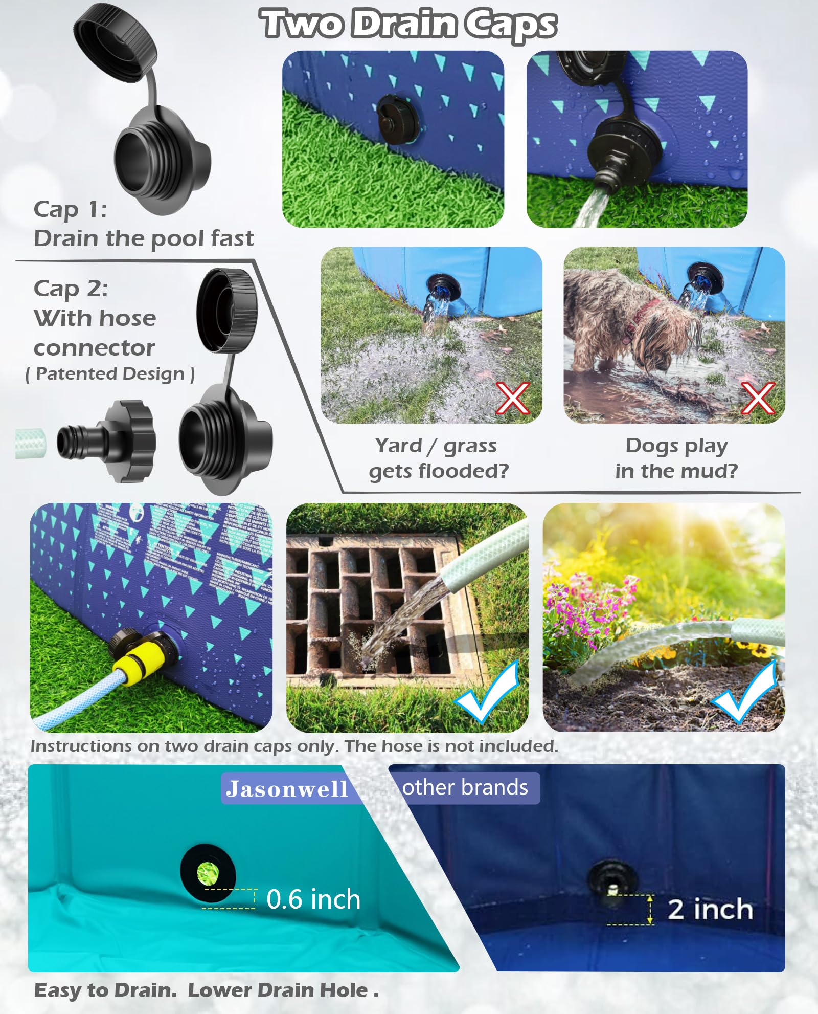 Foto 5 pulgar | Piscina Plegable Para Perros Y Niños Jasonwell 180l Para Patio Trasero - Venta Internacional.