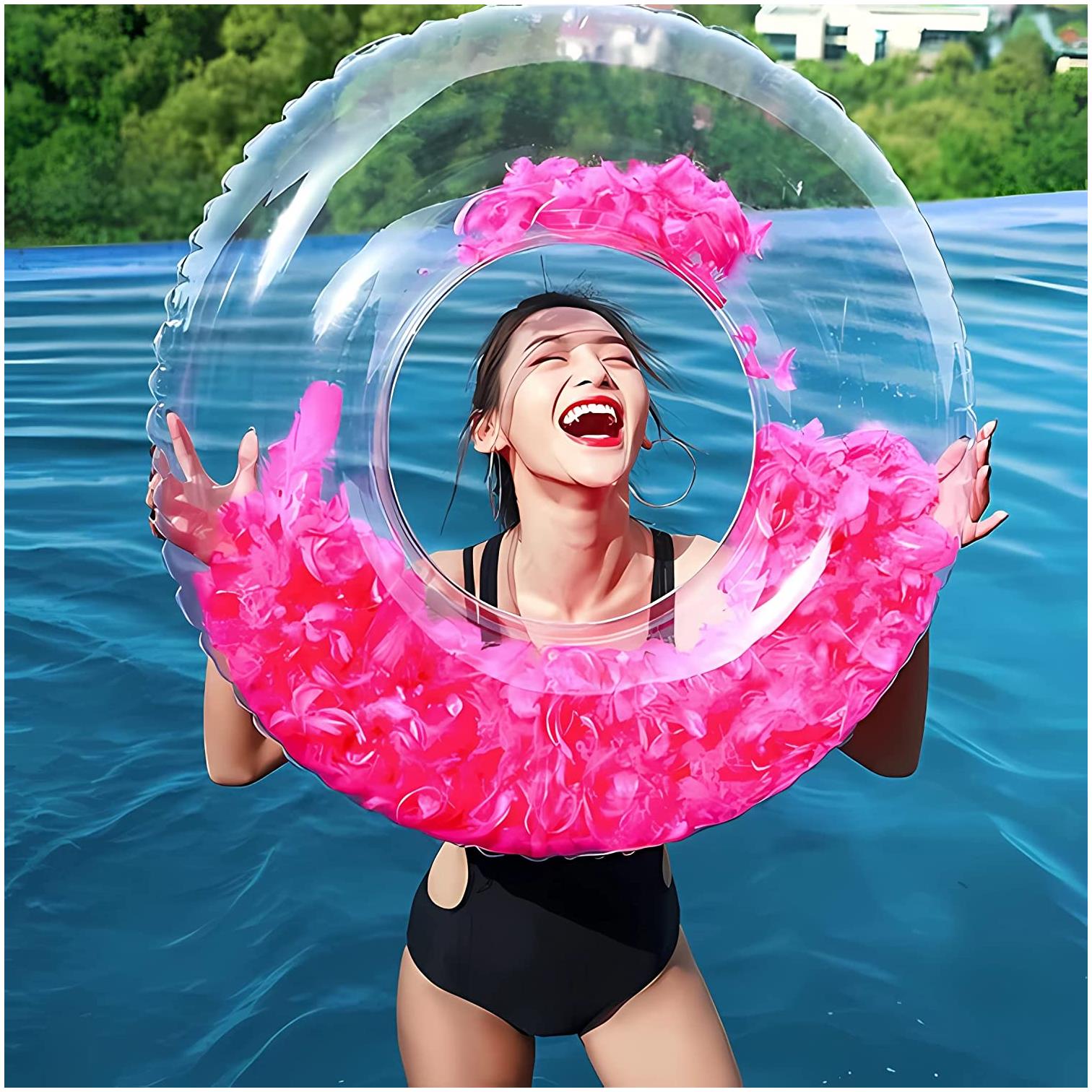 Foto 4 pulgar | Inflable Flotador Circular  Ximxi INFDN01 color Rosa Transparente con Plumas