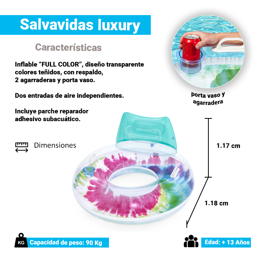 Foto 3 pulgar | Inflable Salvavidas Tie Dye Con Porta Vaso Para Alberca