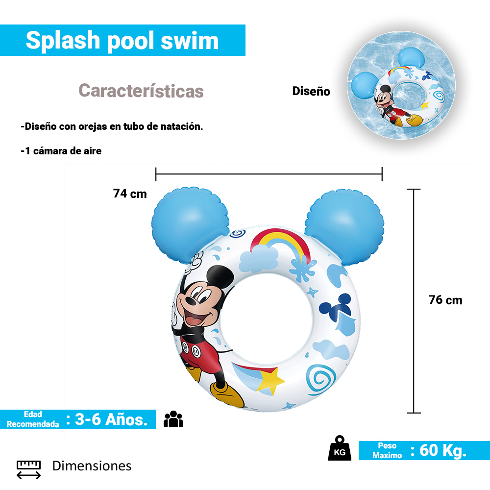 Foto 3 pulgar | Salvavidas Infantil Dona Inflable De Mickey Mouse Bestway