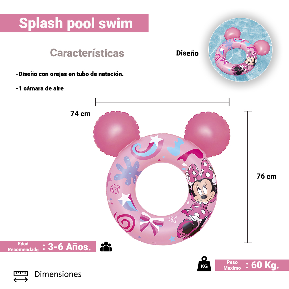 Foto 3 pulgar | Salvavidas Infantil Dona Inflable De Minnie Mouse Bestway