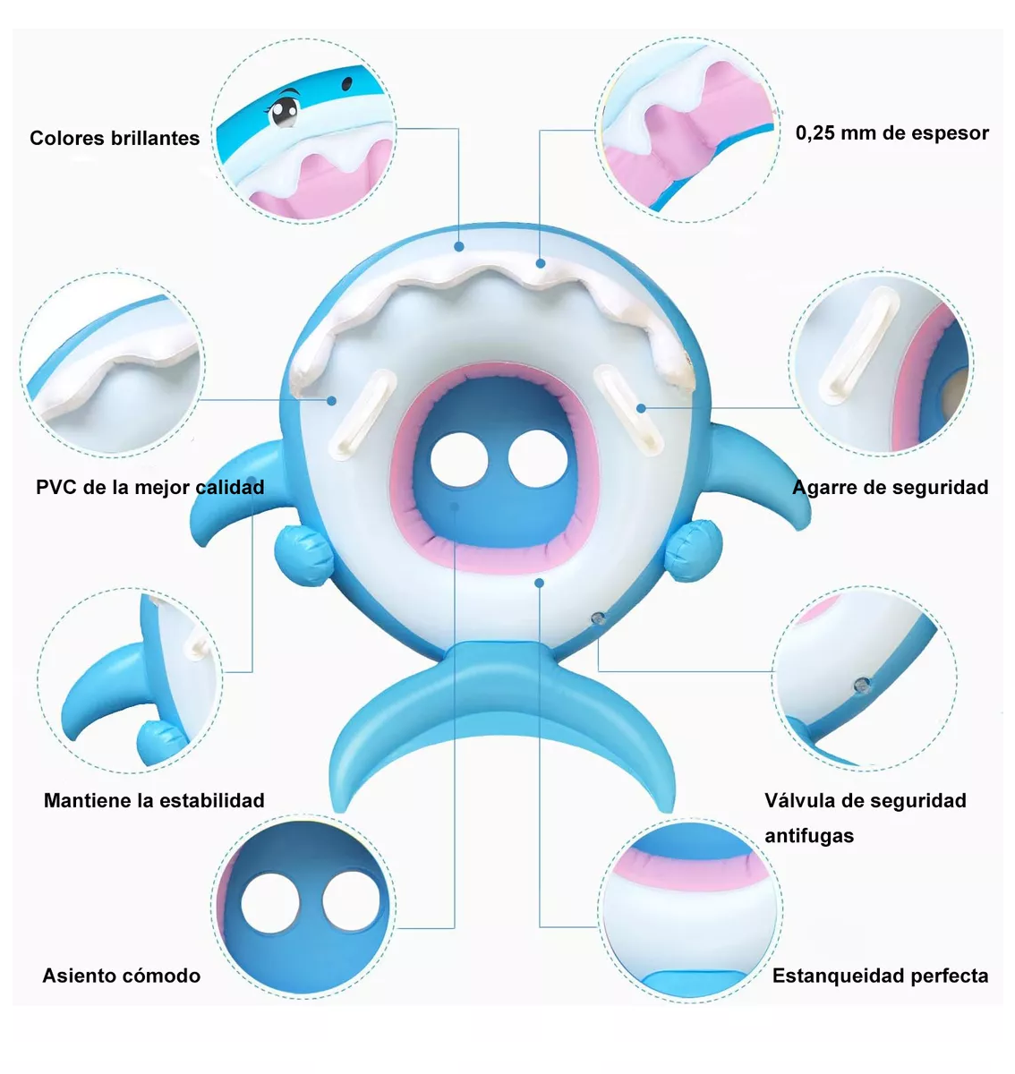 Foto 4 pulgar | Flotador Para Niños Albercas Para Bebés Con Toldo Tiburón Azul