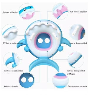 Foto 3 | Flotador Para Niños Albercas Para Bebés Con Toldo Tiburón Azul